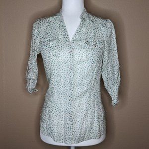 Blue Floral Button-up Blouse with Snaps